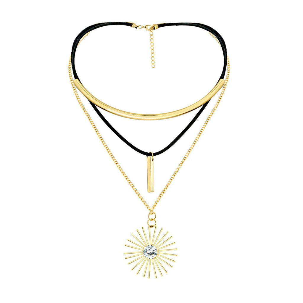 Triple Layer Charm Choker Collar Statement Black Gold Necklace Bulk
