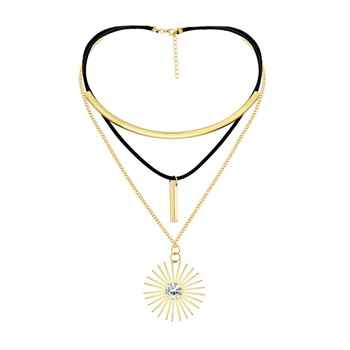 Triple Layer Charm Choker Collar Statement Black Gold Necklace Bulk