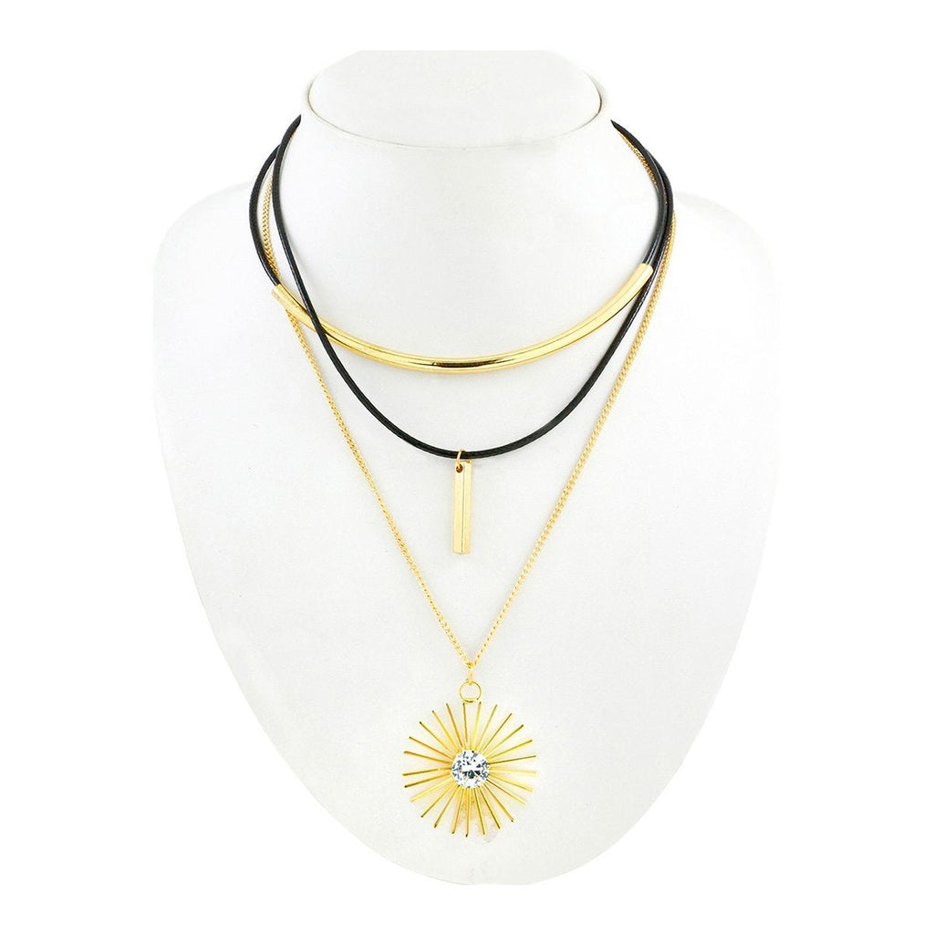 Triple Layer Charm Choker Collar Statement Black Gold Necklace Bulk