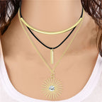Triple Layer Charm Choker Collar Statement Black Gold Necklace Bulk