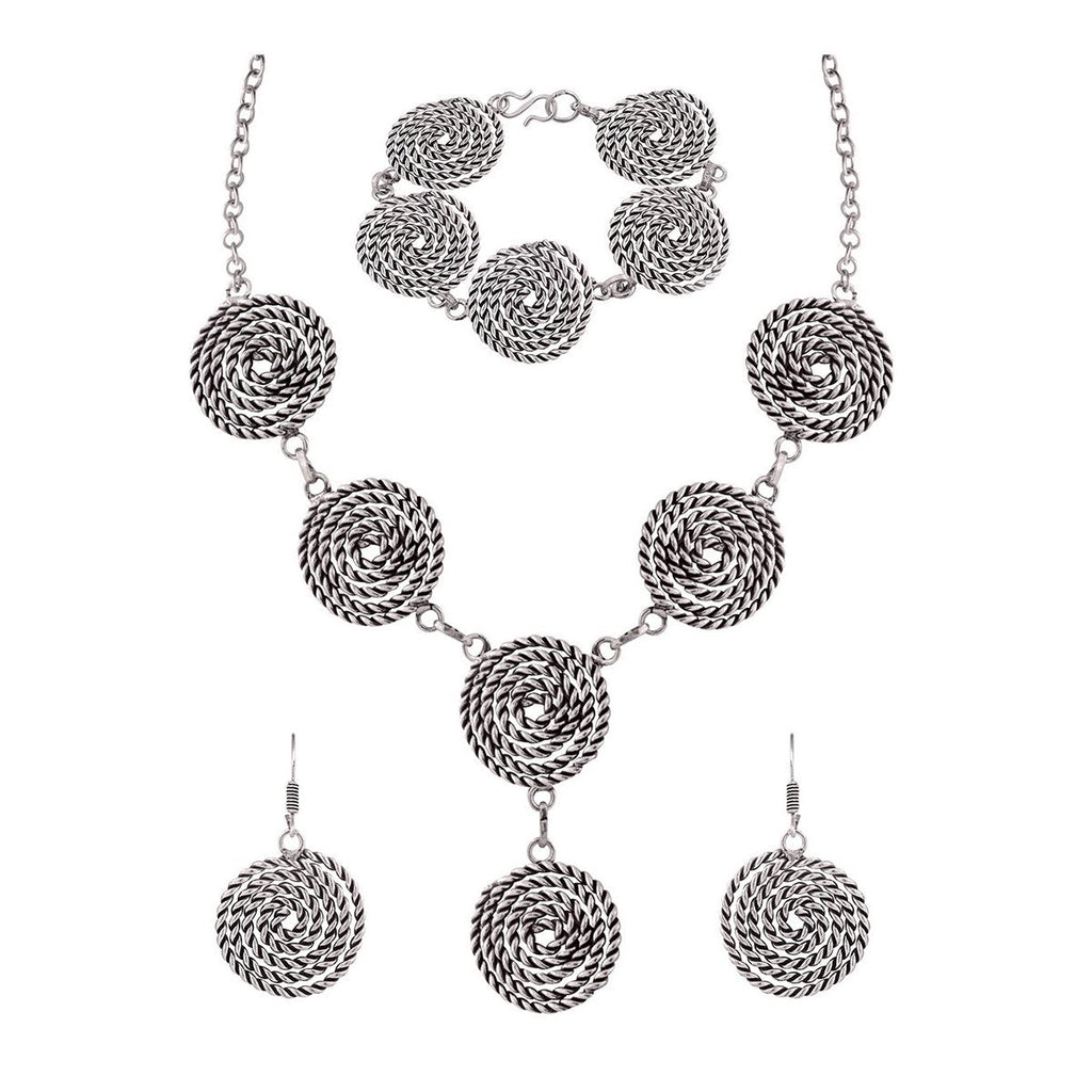 Oxidised Tribal Rope Bohemian German Silver Necklace Earring Bracelet