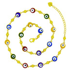 Turkish Multi Colour Evil Eye Gold Enamel Beads Necklace Chain Bulk
