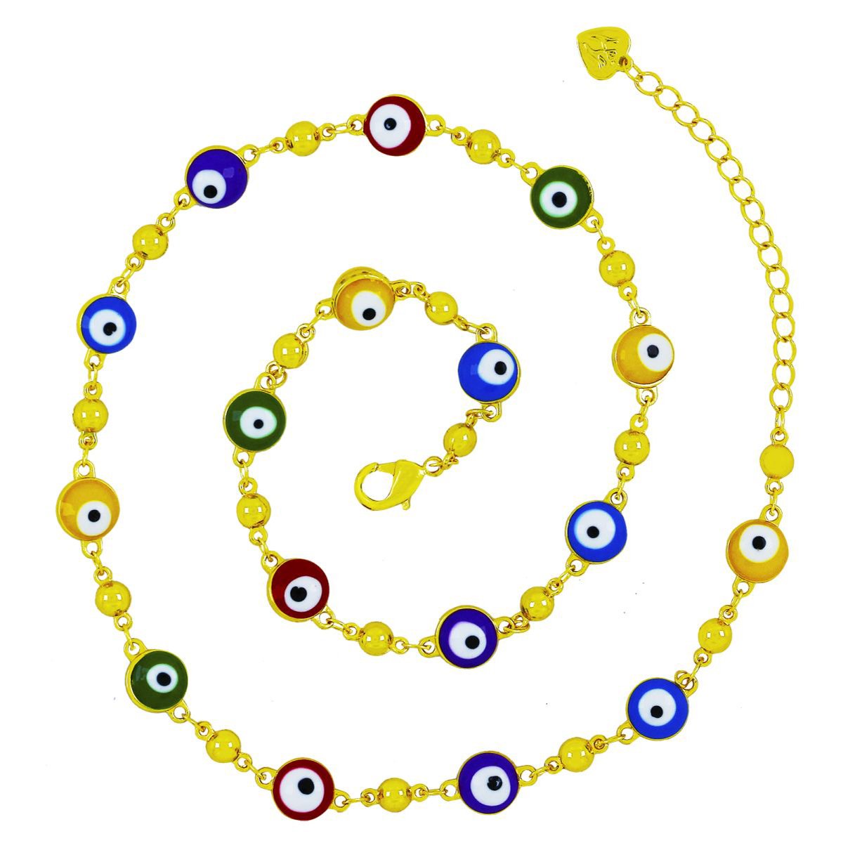 Turkish Multi Colour Evil Eye Gold Enamel Beads Necklace Chain Bulk