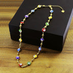 Turkish Multi Colour Evil Eye Gold Enamel Beads Necklace Chain Bulk