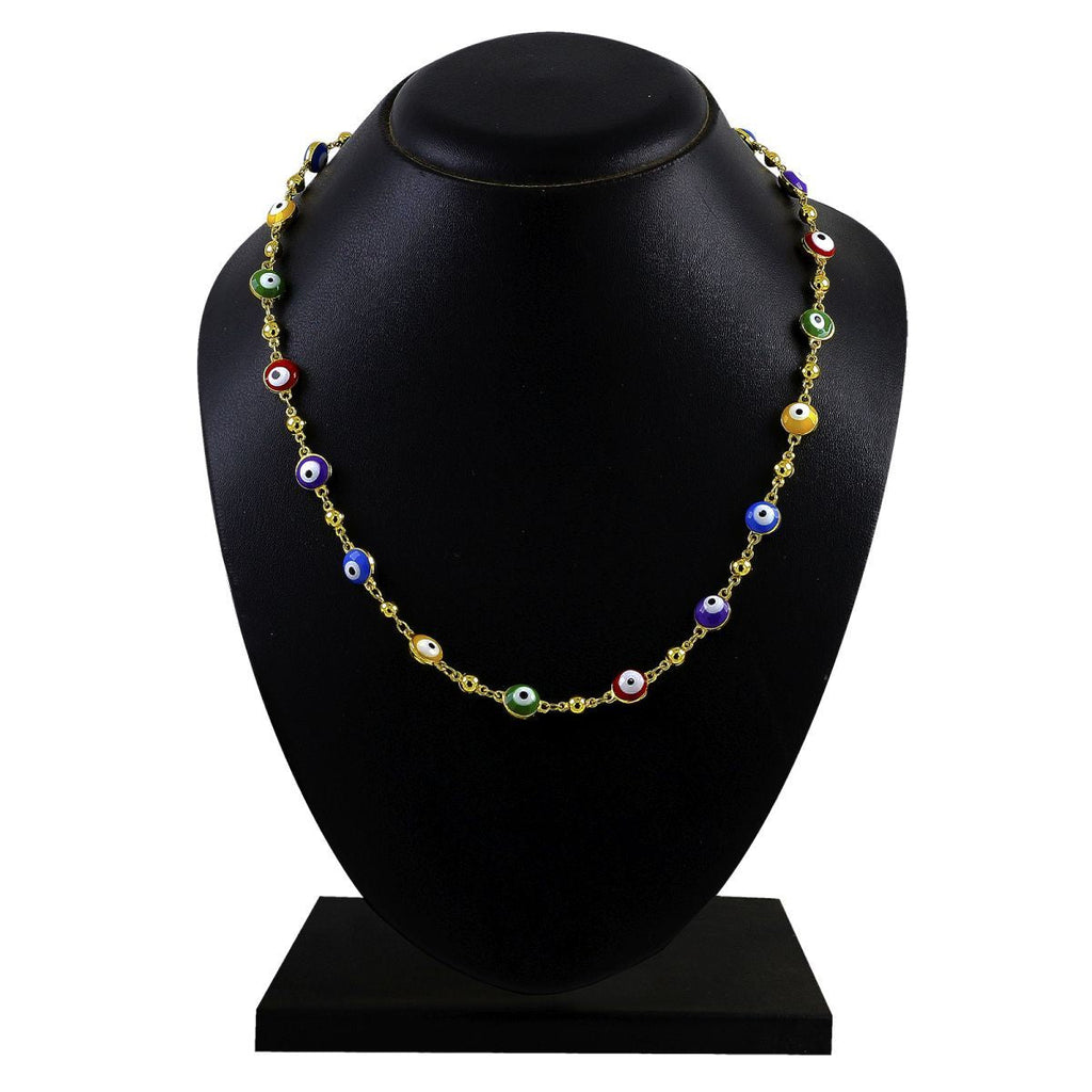 Turkish Multi Colour Evil Eye Gold Enamel Beads Necklace Chain Bulk