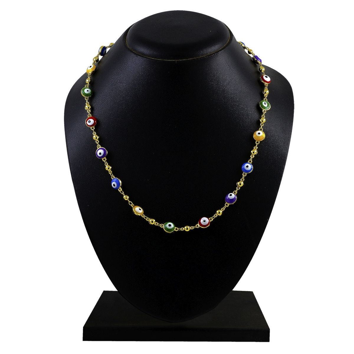 Turkish Multi Colour Evil Eye Gold Enamel Beads Necklace Chain Bulk