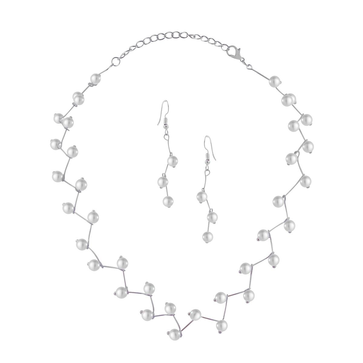 Pearl Link Chain Pearl Silver Plated Brass Choker Necklace Earring Set Girls Women Main image