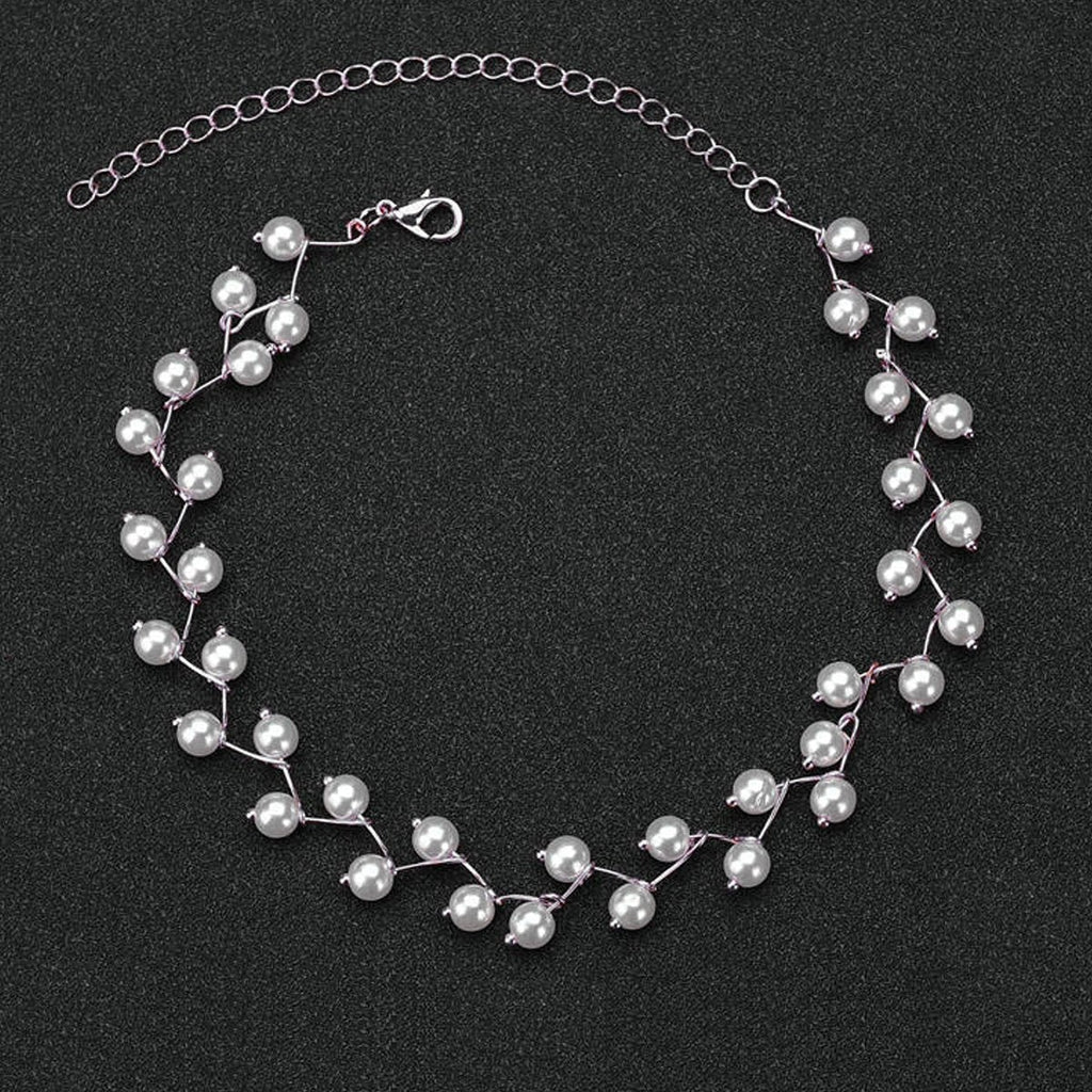 Pearl Link Chain Pearl Silver Plated Brass Choker Necklace Earring Set Girls Women