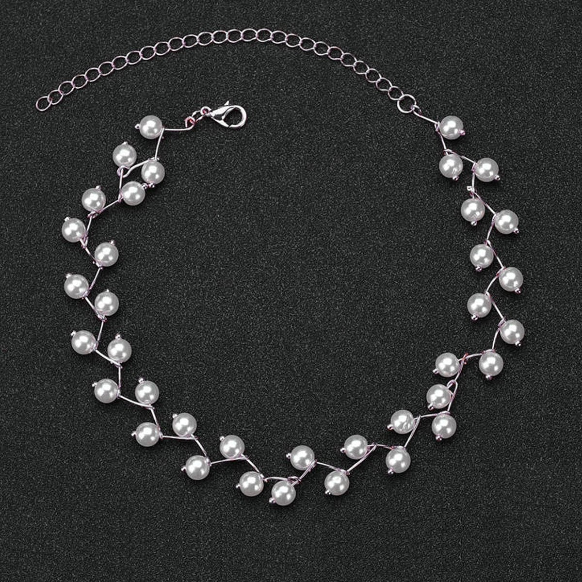 Pearl Link Chain Pearl Silver Plated Brass Choker Necklace Earring Set Girls Women