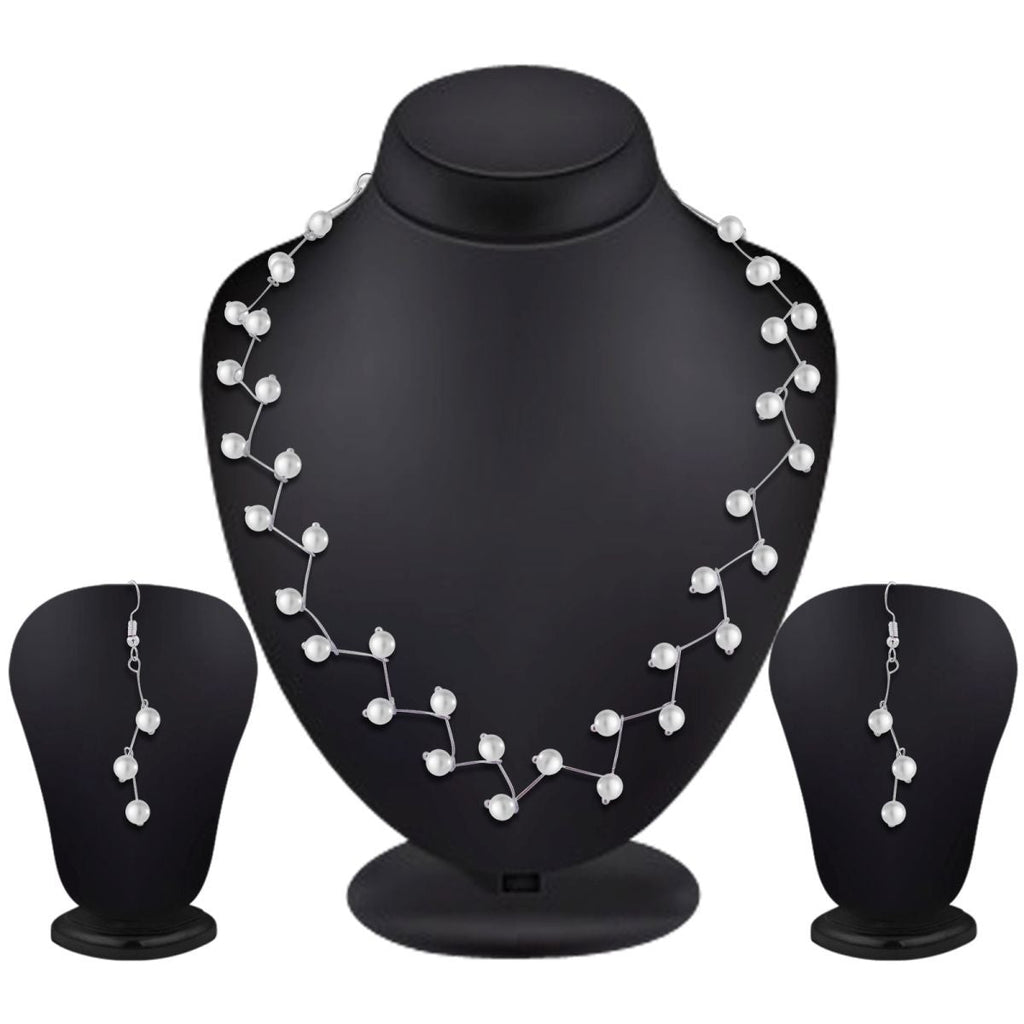 Pearl Link Chain Pearl Silver Plated Brass Choker Necklace Earring Set Girls Women