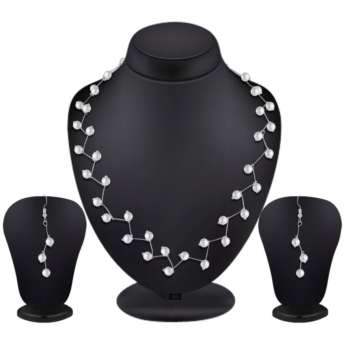 Pearl Link Chain Pearl Silver Plated Brass Choker Necklace Earring Set Girls Women