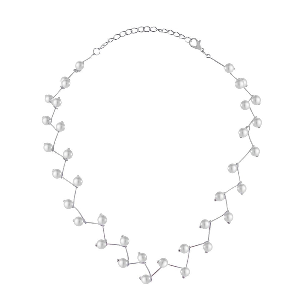 Pearl Link Chain Pearl Silver Plated Brass Choker Necklace Earring Set Girls Women