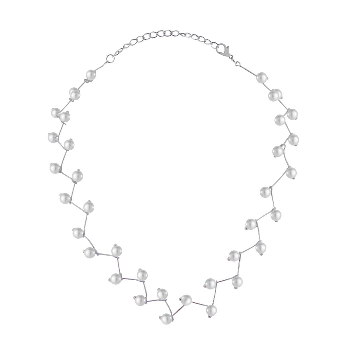 Pearl Link Chain Pearl Silver Plated Brass Choker Necklace Earring Set Girls Women