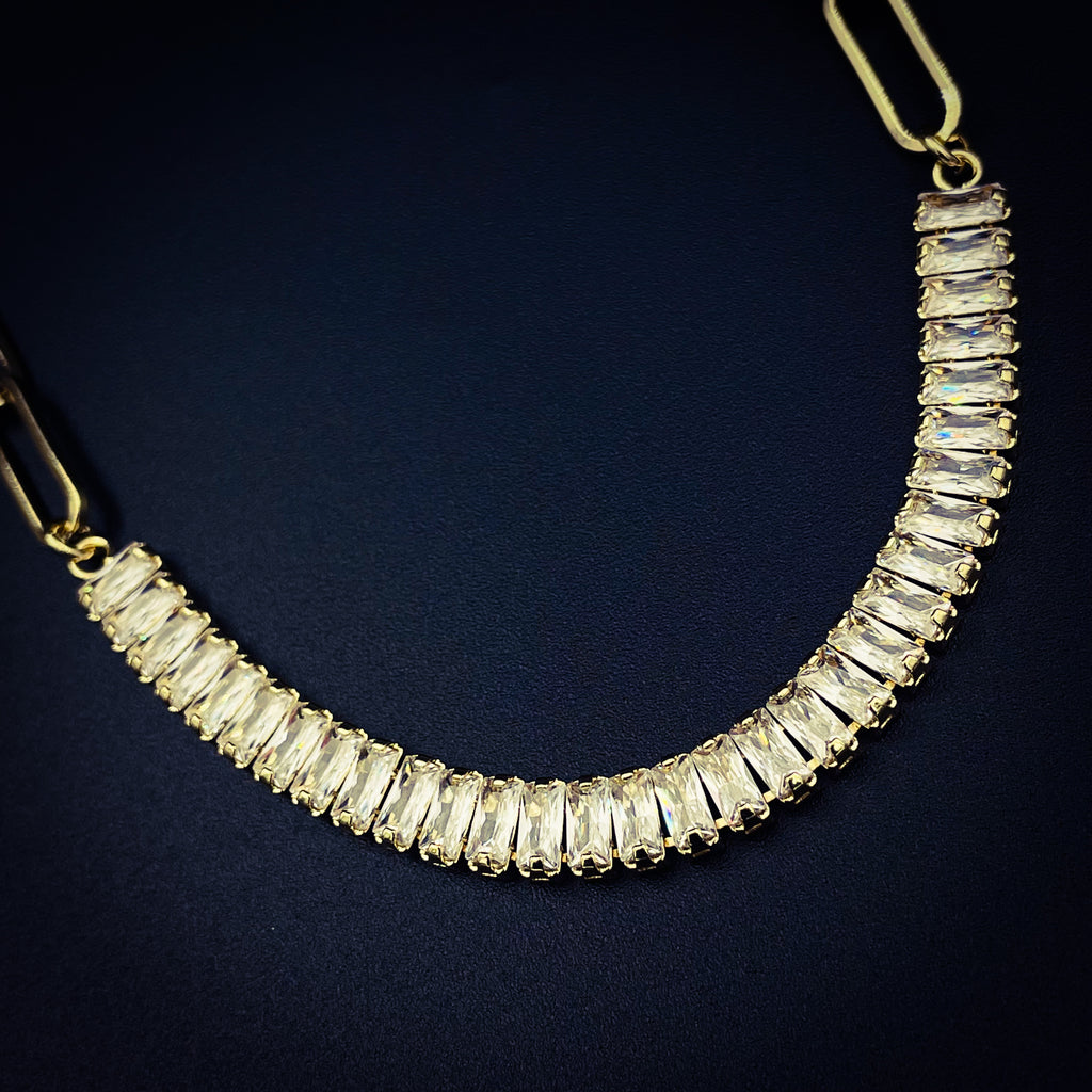 Gold Baguette Choker Cubic Zirconia Chain For Women Bulk