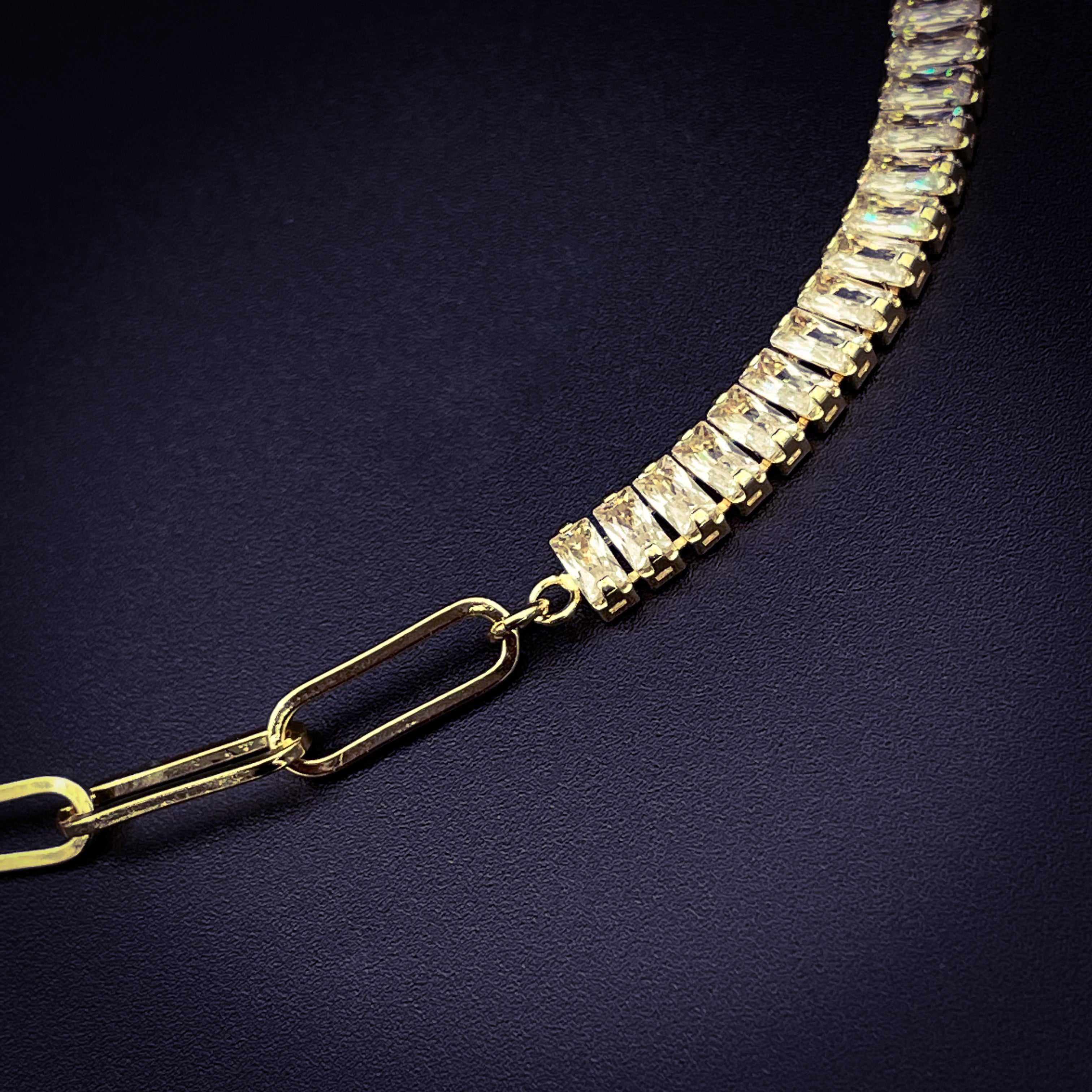 Gold Baguette Choker Cubic Zirconia Chain For Women Bulk
