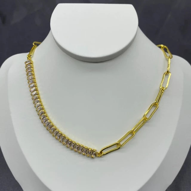 Gold Baguette Choker Cubic Zirconia Chain For Women Bulk