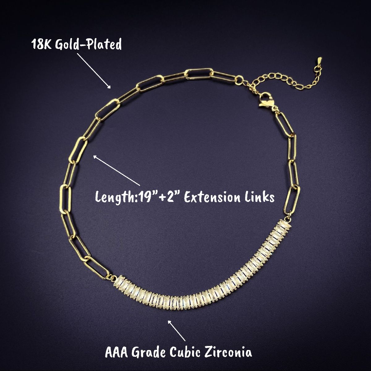 Gold Baguette Choker Cubic Zirconia Chain For Women Bulk