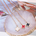 Clover Flower Black White Rose Gold Slim Stainless Steel Necklace Pendant Chain For Women