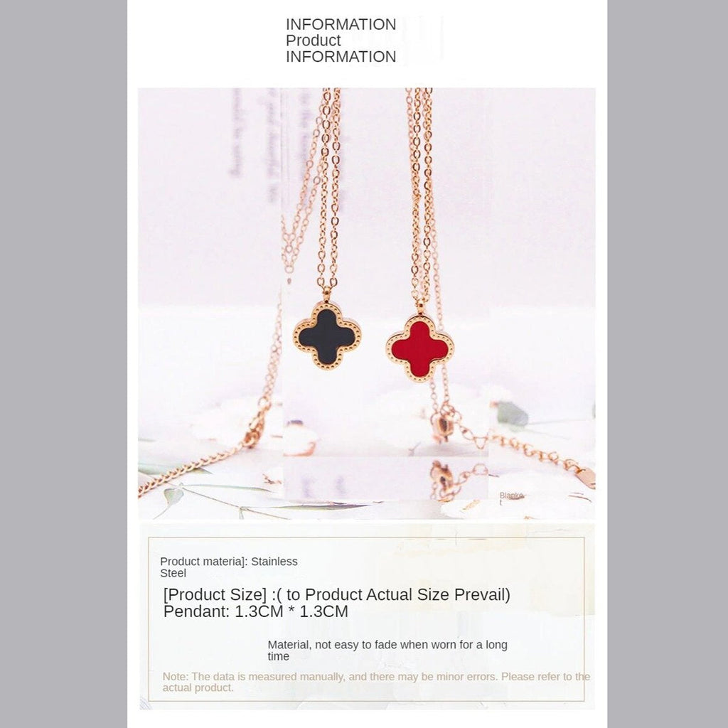 Clover Flower Black Red Rose Gold Slim Stainless Steel Necklace Pendant Chain For Women