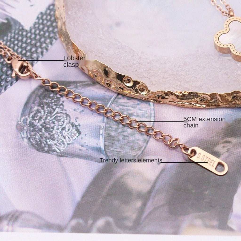 Clover Flower Black Red Rose Gold Slim Stainless Steel Necklace Pendant Chain For Women