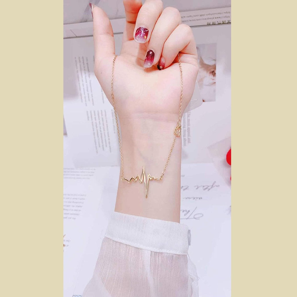 Lightning Heart Beat Rose Gold Slim Stainless Steel Necklace Pendant Chain For Women