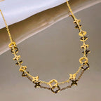 Round Star Gold Clover Stainless Steel Necklace Pendant Chain Bulk