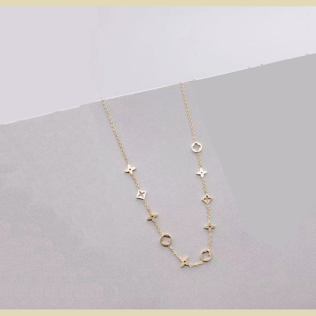 Round Star Gold Clover Stainless Steel Necklace Pendant Chain Bulk