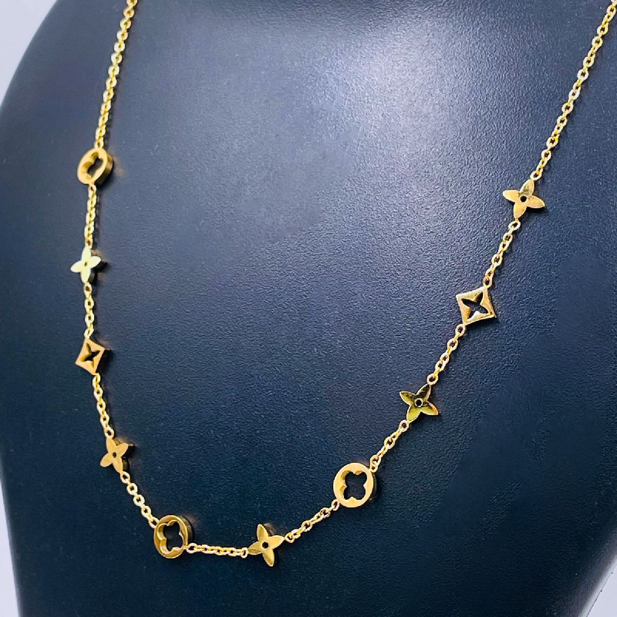 Round Star Gold Clover Stainless Steel Necklace Pendant Chain Bulk