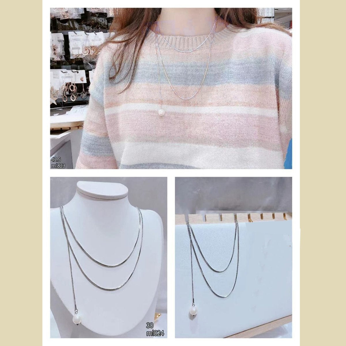 Stylish Pearl Silver Stainless Steel Necklace Chain For Women Bulk