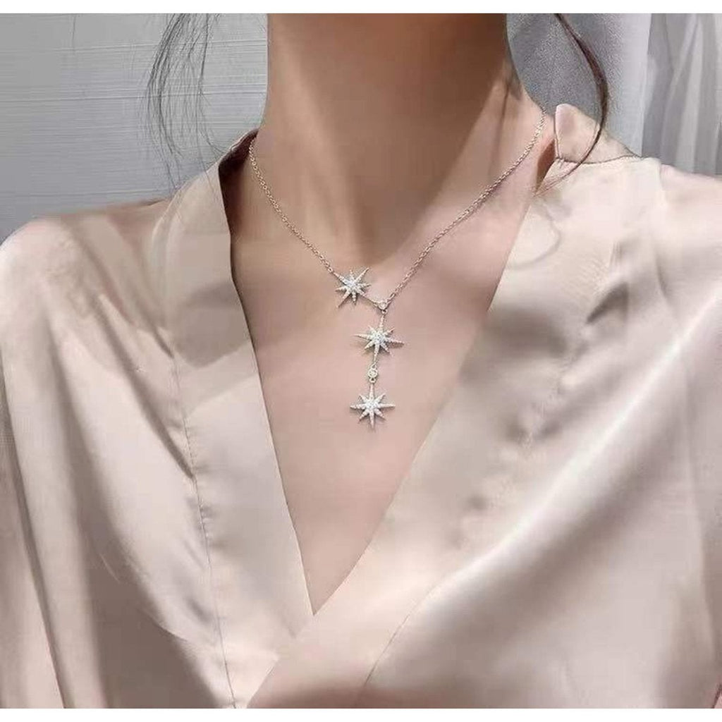 Rose Gold Star CZ Stainless Steel Necklace Pendant Chain Bulk
