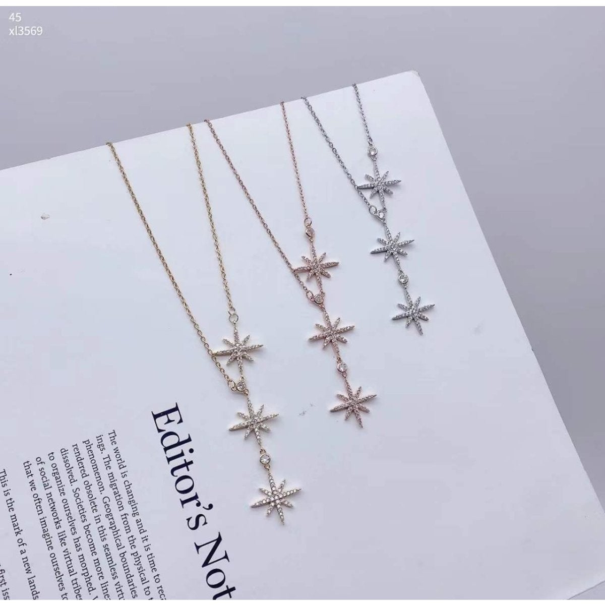 Rose Gold Star CZ Stainless Steel Necklace Pendant Chain Bulk Main image