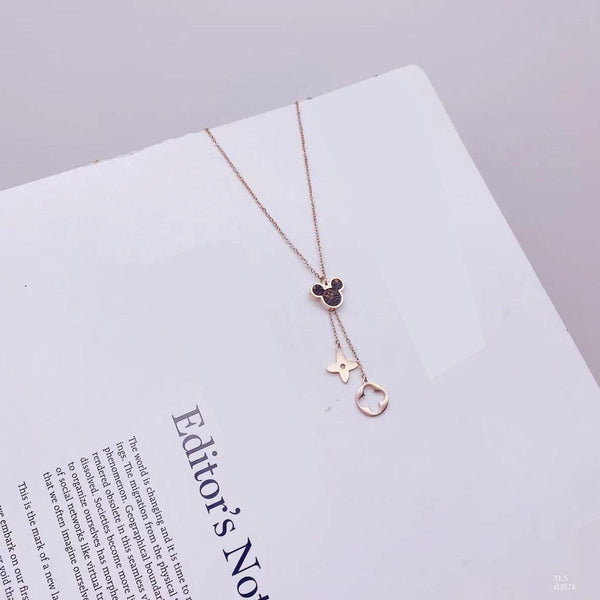 Micky Mouse Black Rose Gold Slim Stainless Steel Necklace Pendant Chain For Women Main image