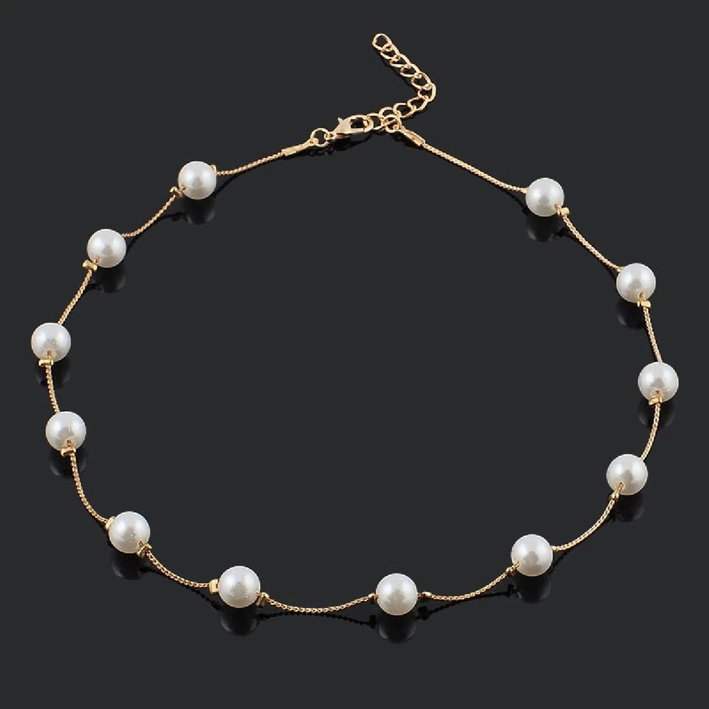 Round Pearl Gold Choker Stainless Steel Necklace Chain For Women Bulk