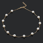 Round Pearl Gold Choker Stainless Steel Necklace Chain For Women Bulk