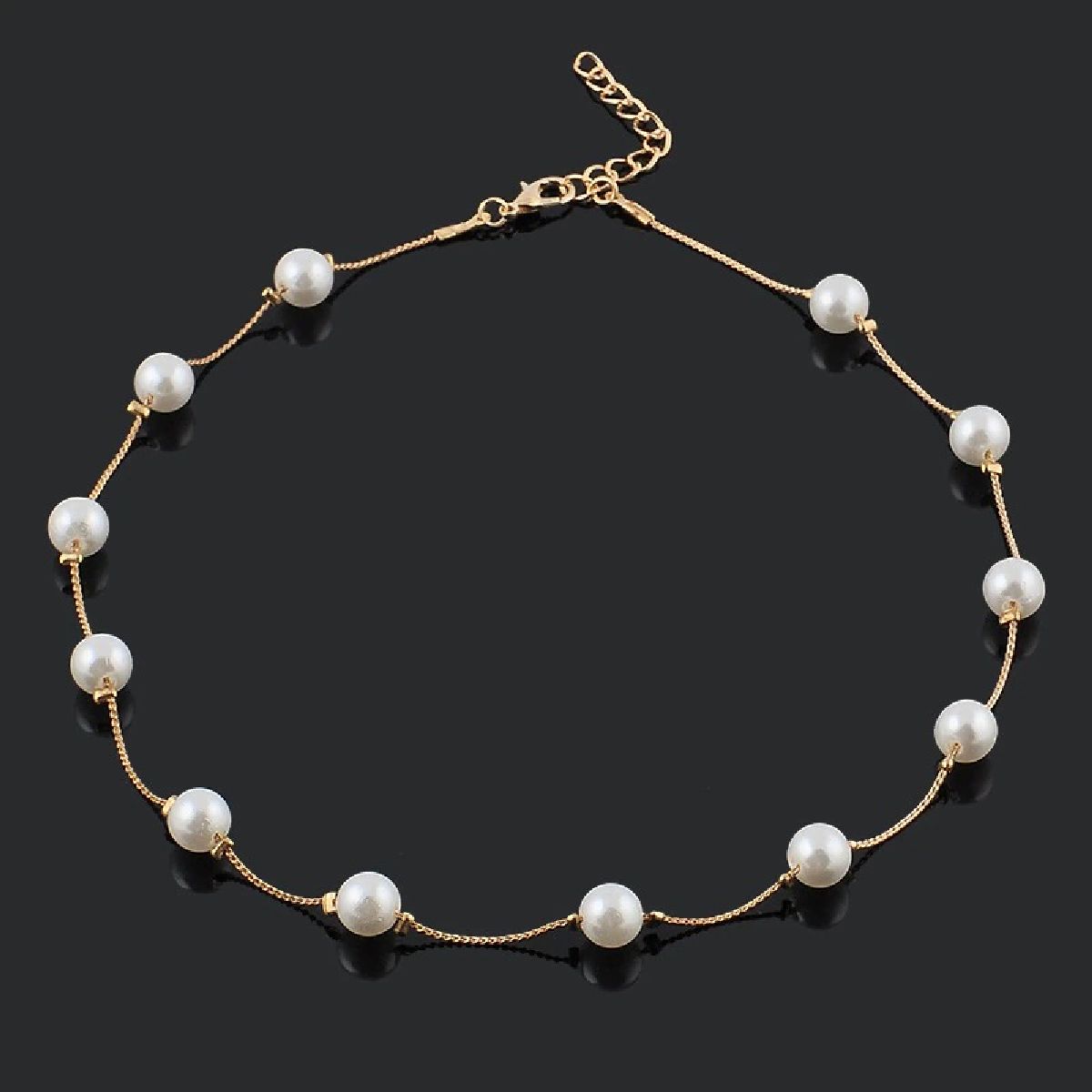 Round Pearl Gold Choker Stainless Steel Necklace Chain For Women Bulk