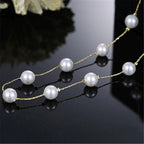Round Pearl Gold Choker Stainless Steel Necklace Chain For Women Bulk