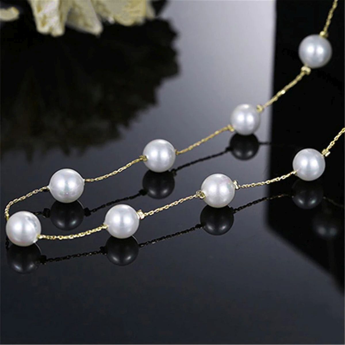 Round Pearl Gold Choker Stainless Steel Necklace Chain For Women Bulk