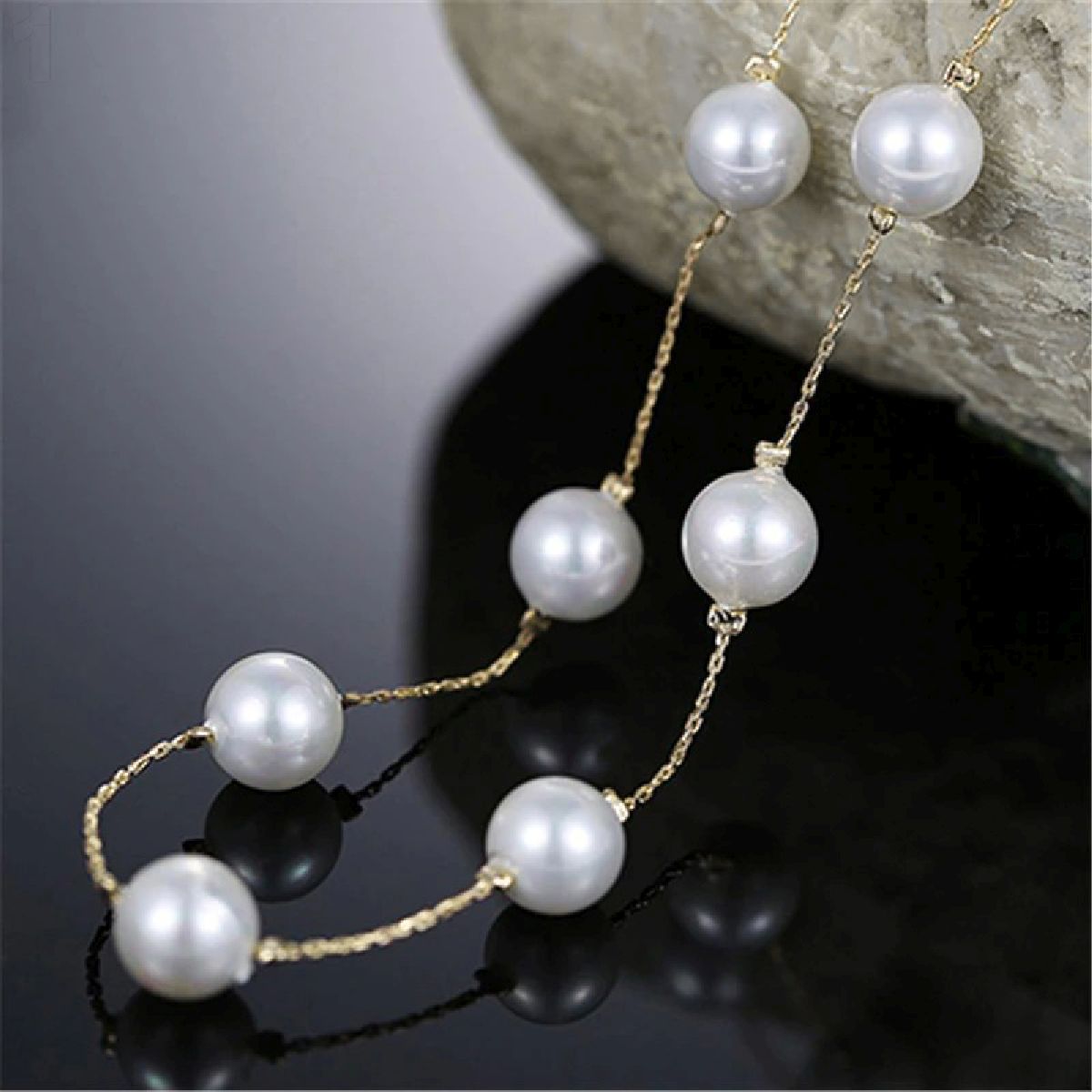 Round Pearl Gold Choker Stainless Steel Necklace Chain For Women Bulk