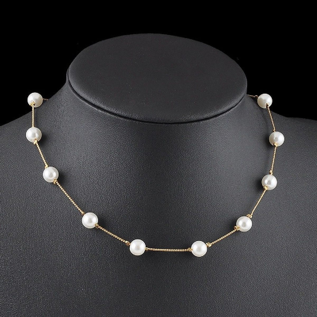 Round Pearl Gold Choker Stainless Steel Necklace Chain For Women Bulk