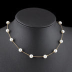 Round Pearl Gold Choker Stainless Steel Necklace Chain For Women Bulk