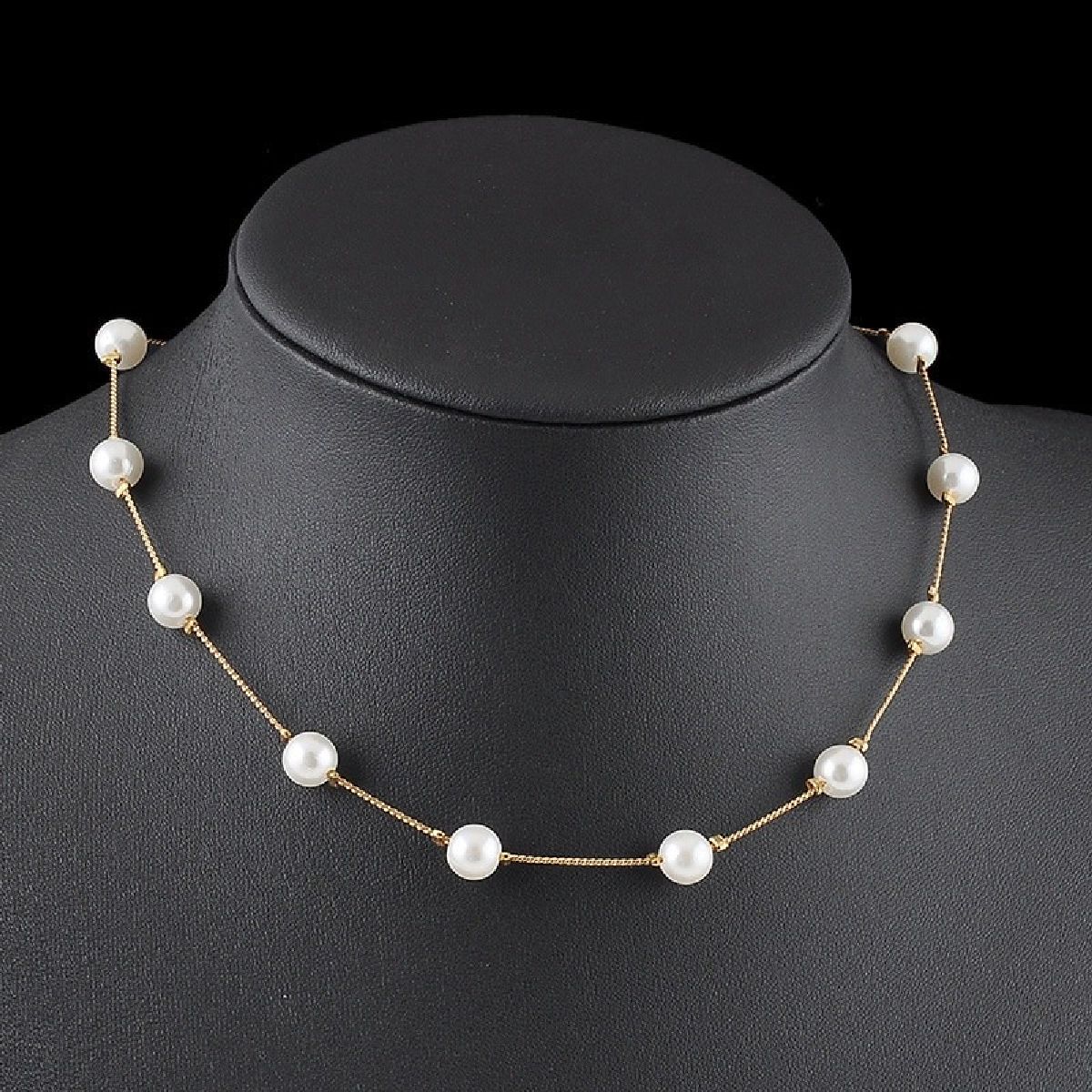 Round Pearl Gold Choker Stainless Steel Necklace Chain For Women Bulk
