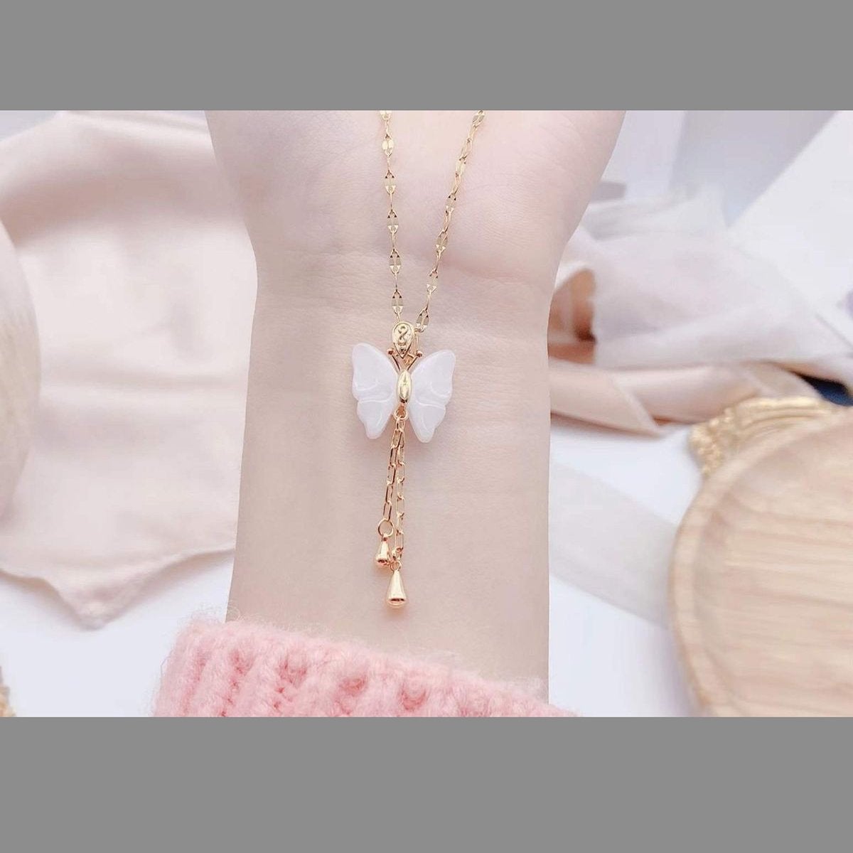 Butterfly White Rose Gold Stainless Steel Necklace Chain Women Bulk