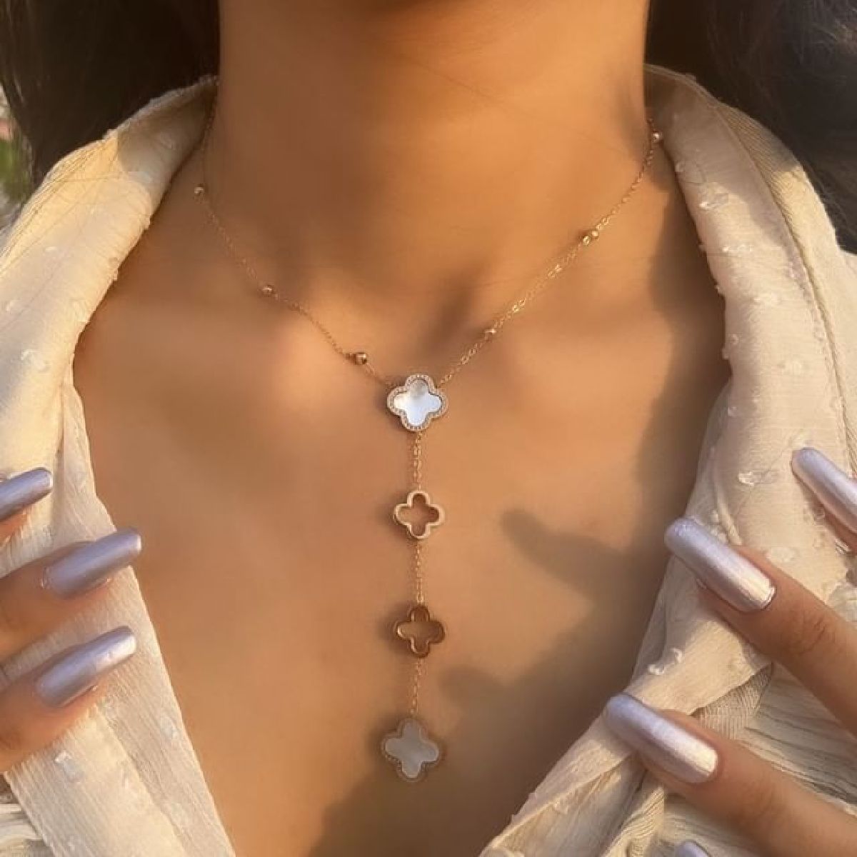 Clover Stainless Steel Gold White Black Necklace Pendant Chain Bulk Secondary image