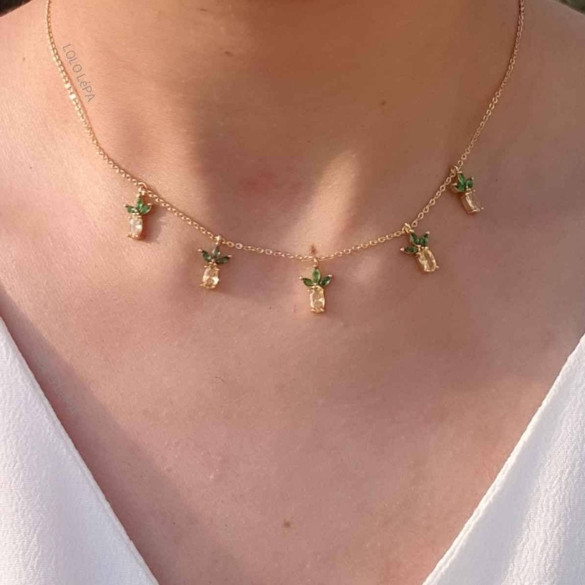 Pineapple Crystal Gold Choker Necklace Chain For Women Bulk