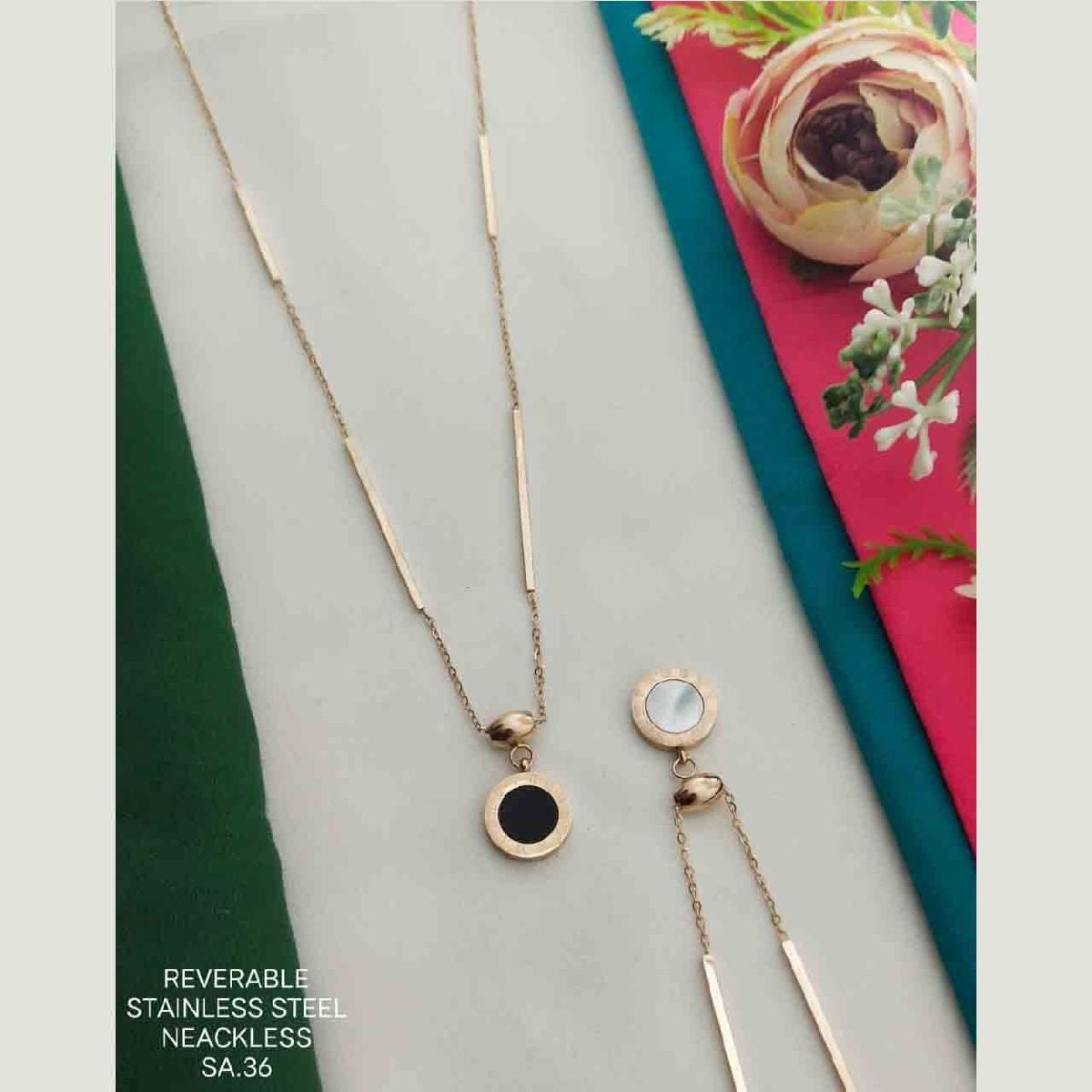 Roman Black White Rose Gold Stainless Steel Link Single Necklace Pendant Chain Women