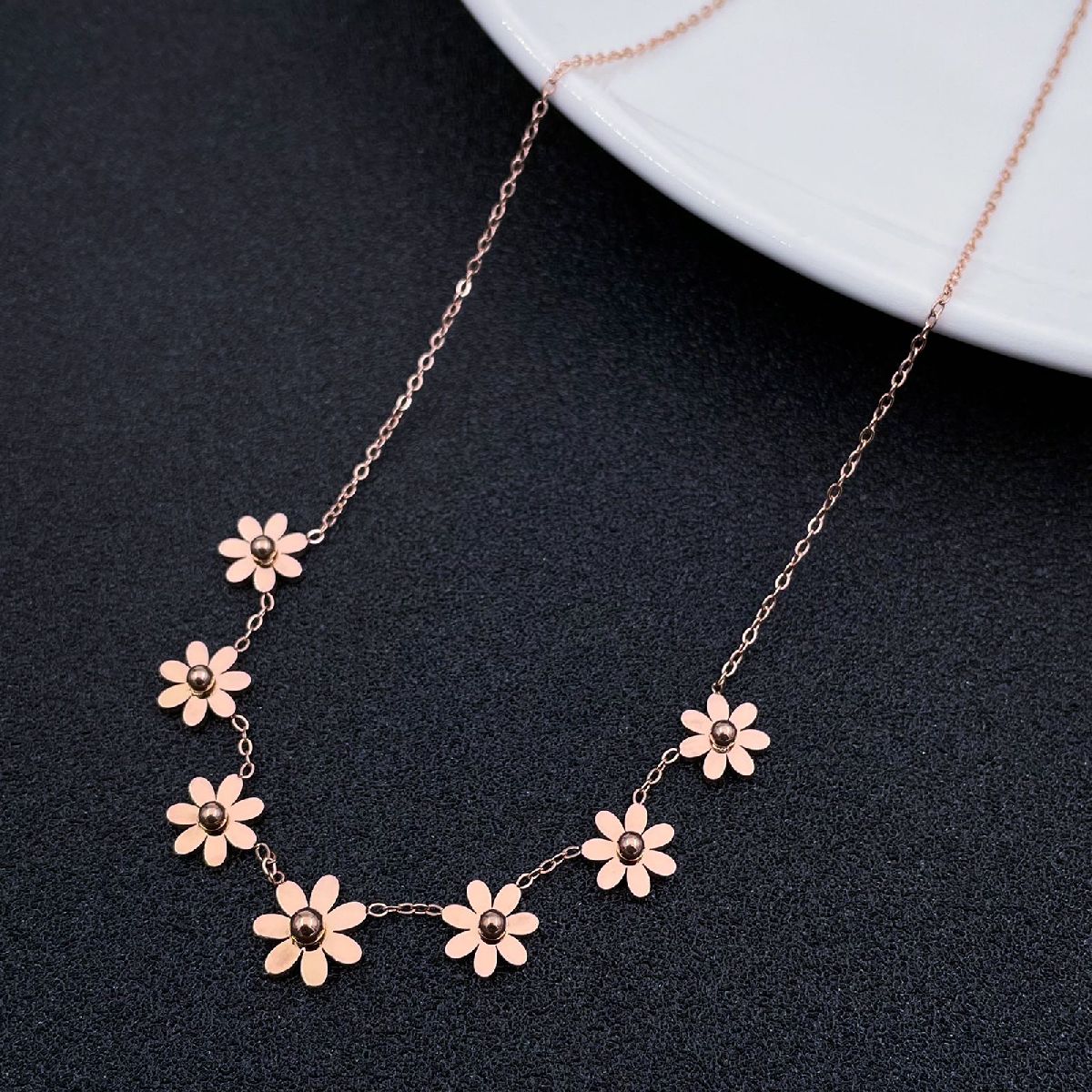 Flower Rose Gold Stainless Steel Necklace Pendant Chain Women Bulk