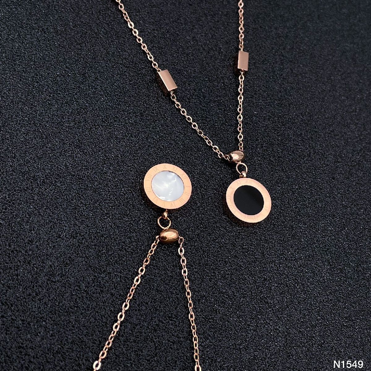 Roman Black White Rose Gold Stainless Steel Necklace Pendant Chain Women Main image
