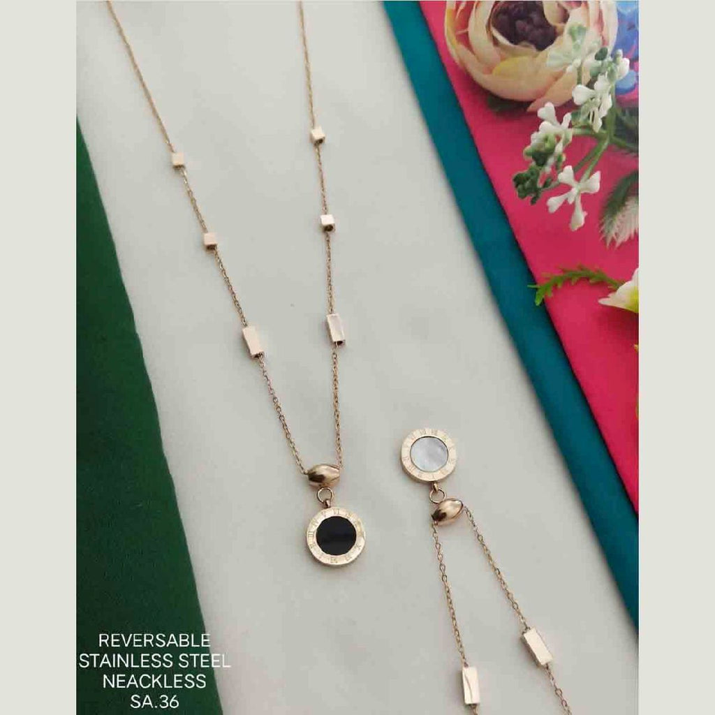 Roman Black White Rose Gold Stainless Steel Necklace Pendant Chain Women