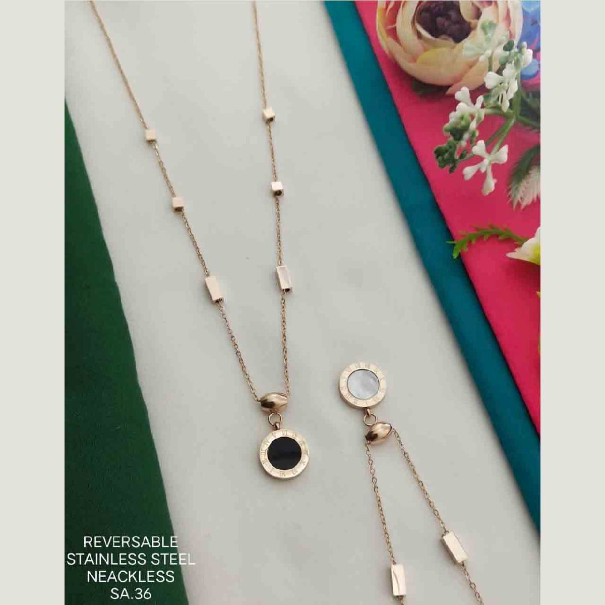 Roman Black White Rose Gold Stainless Steel Necklace Pendant Chain Women