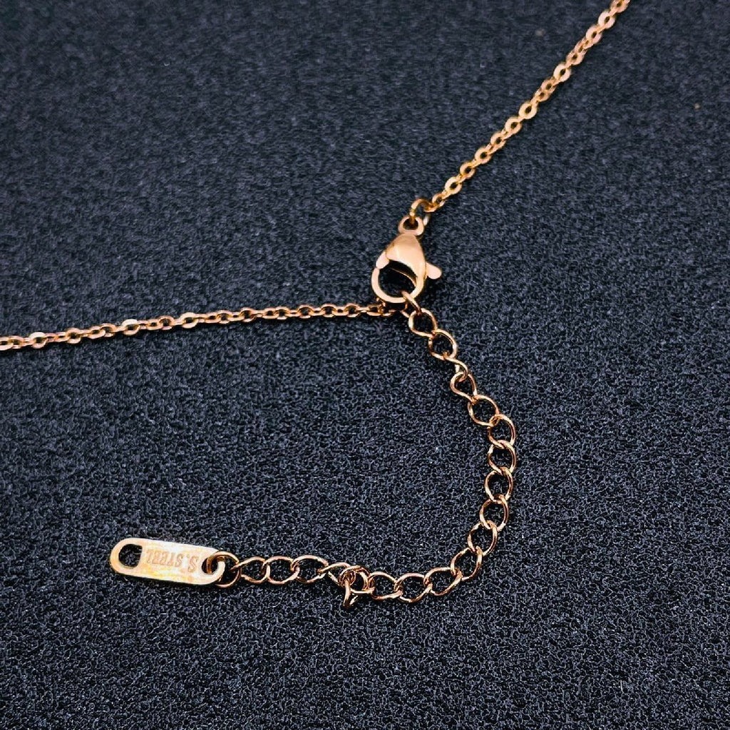 Roman Black White Rose Gold Stainless Steel Necklace Pendant Chain Women